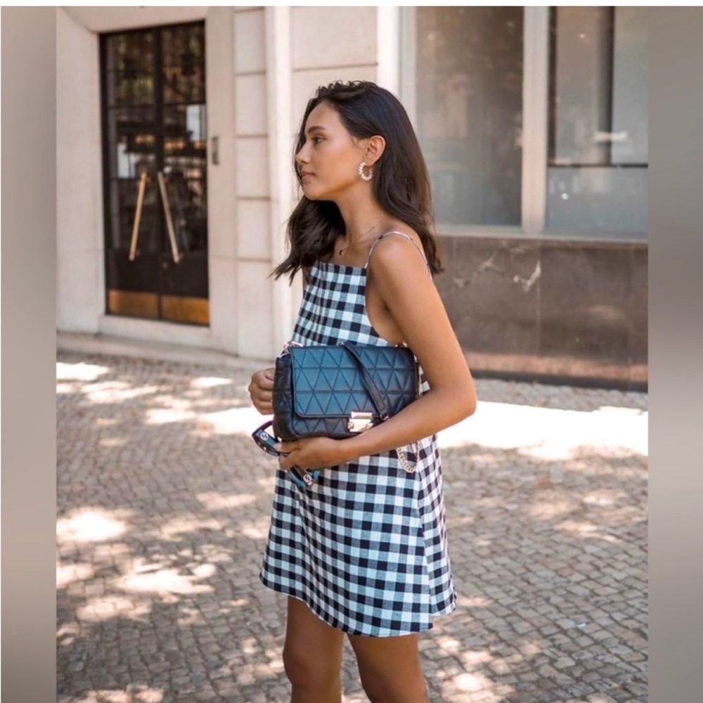 Zara Gingham Black & White Checkered Dress, Small, Mini